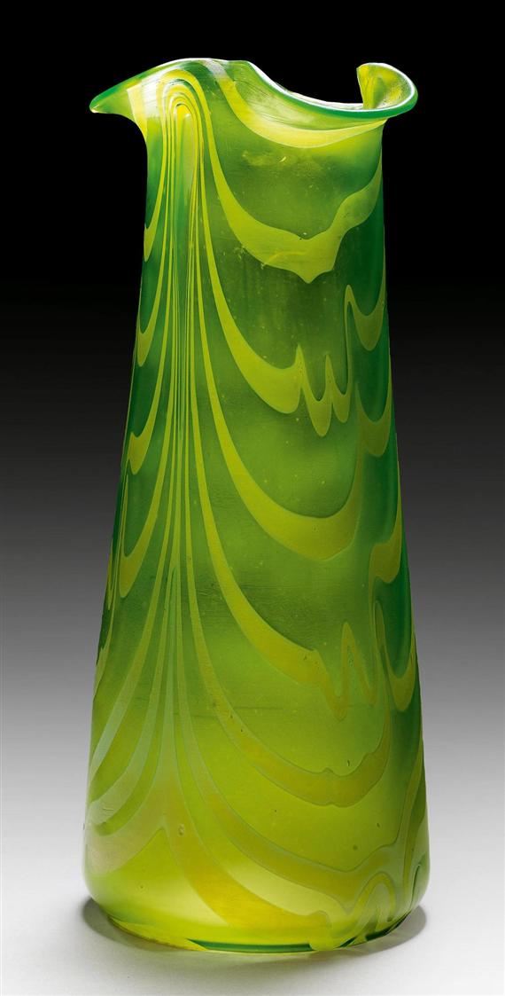 Appraisal: KOENIG HABEL attributed to VASE circa Green iridescent glass H