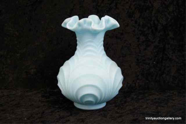 Appraisal: Fenton Glass Blue Satin Drape Pattern '' VaseThis is a