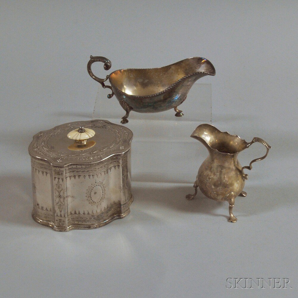 Appraisal: Three Pieces of Tableware an English silver-plated tea caddy with