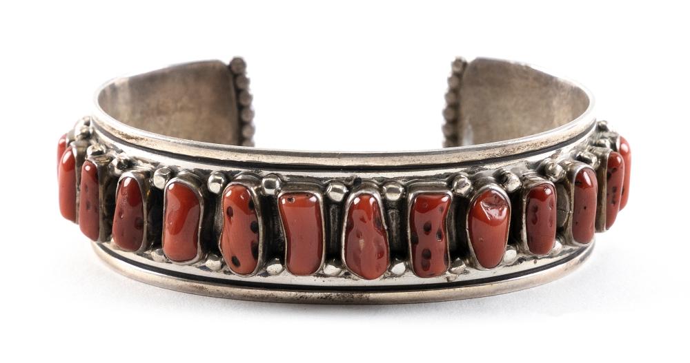 Appraisal: NAVAJO SILVER AND CORAL BRACELET MID- TH TO LATE TH