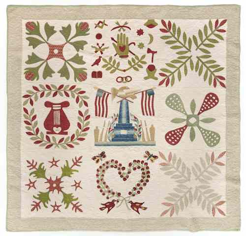 Appraisal: Baltimore album quilt ca having a central memorial panel with