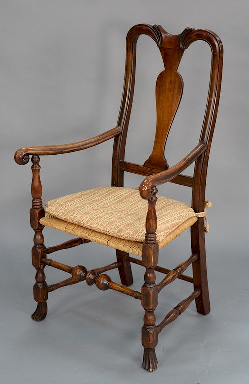 Appraisal: Queen Anne great chair with newer rush seat and oak