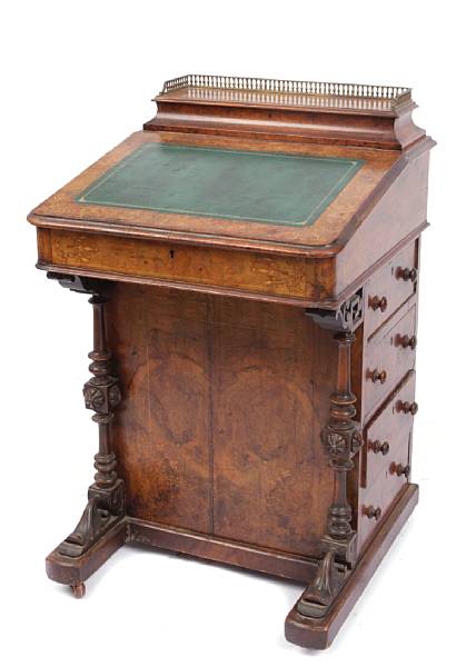 Appraisal: A Victorian inlaid burl walnut davenport circa height in width