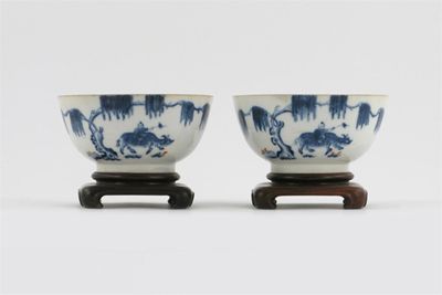 Appraisal: A pair of Chinese blue and white bowls each decorated