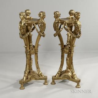 Appraisal: Pair of Neoclassical-style Giltwood Plant Stands th century heavily carved