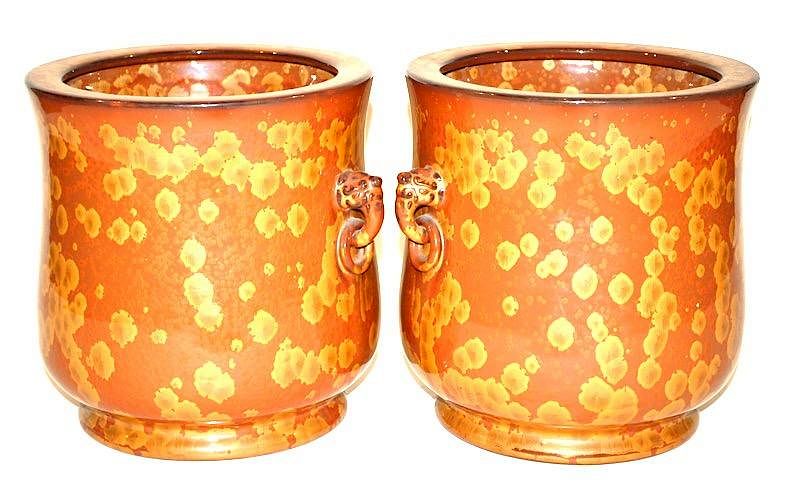 Appraisal: A Pair of Japanese Hibachi Gold Lacquer Splatter Technique in