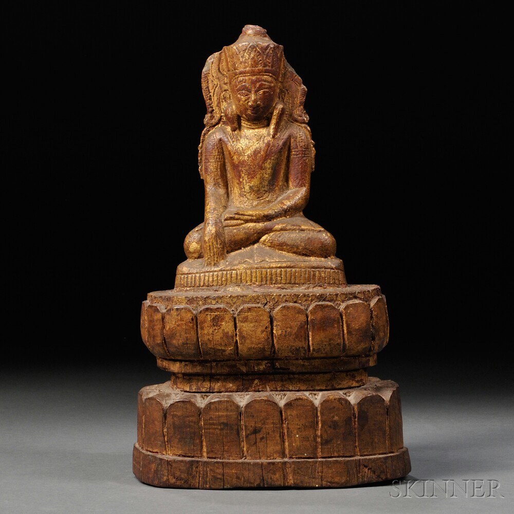 Appraisal: Buddhist Figure Myanmar the carved stone deity seated on a