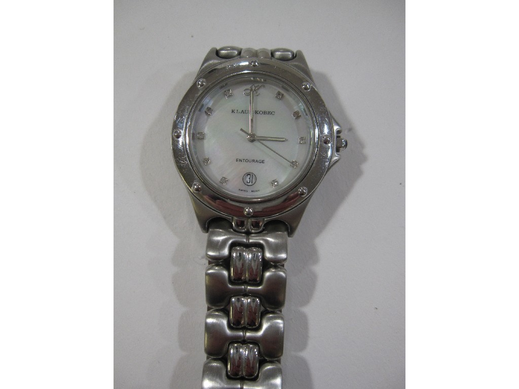 Appraisal: Gents stainless steel wrist watch with MOP dial and diamond