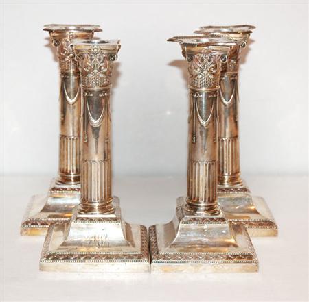 Appraisal: Set of Four English Silver Candlesticks Estimate -