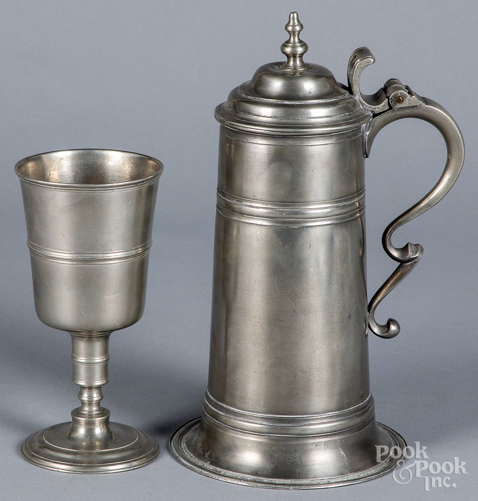 Appraisal: Pewter flagon and chalice th th c Pewter flagon and