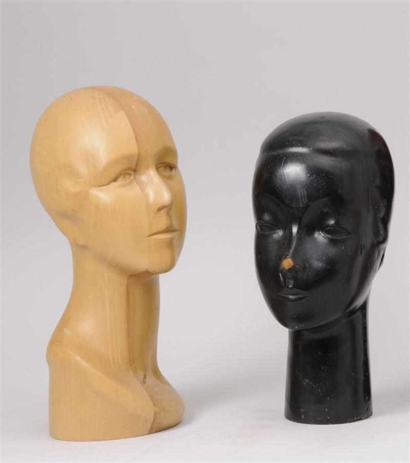 Appraisal: TWO ART DECO WOOD MILLENER'S DISPLAY BUSTS Provenance Property from