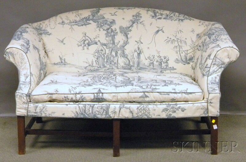 Appraisal: Chippendale-style Toile-style Upholstered Mahogany Settee ht lg in