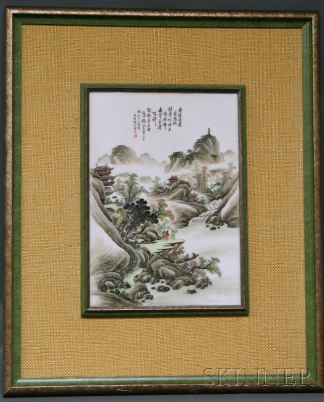 Appraisal: Porcelain Plaque China th century scene of landscape in famille