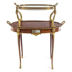 Appraisal: A Louis XV Style Gilt Bronze and Porcelain Mounted Two-Tier