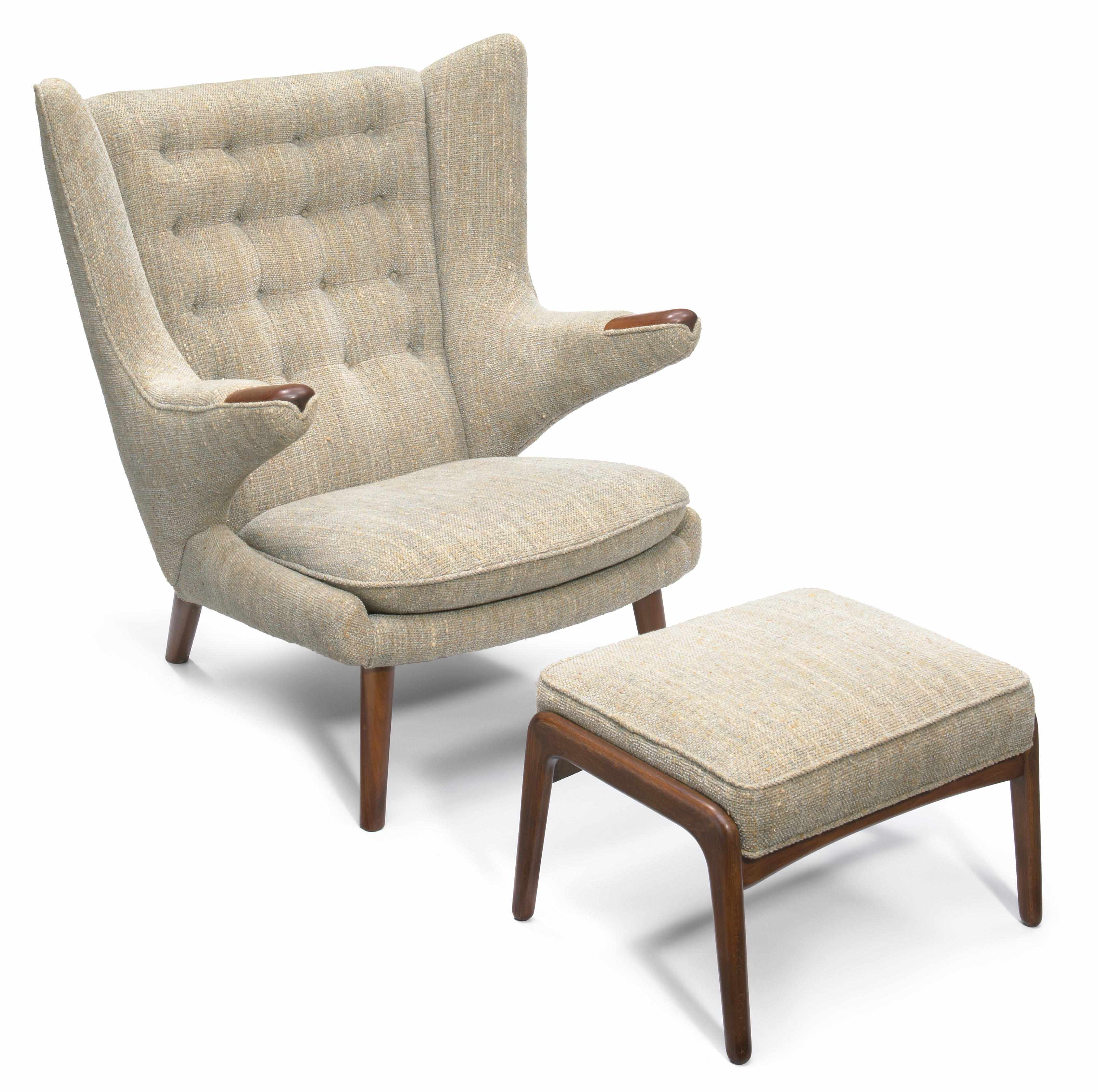 Appraisal: A Hans J Wegner teak and wool upholstered Papa Bear