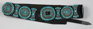 Appraisal: Native American turquoise and silver concho belt Native American turquoise