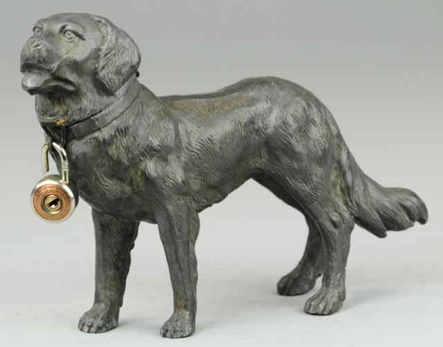 Appraisal: SPELTER DOG STILL BANK Germany lead example silver finish well