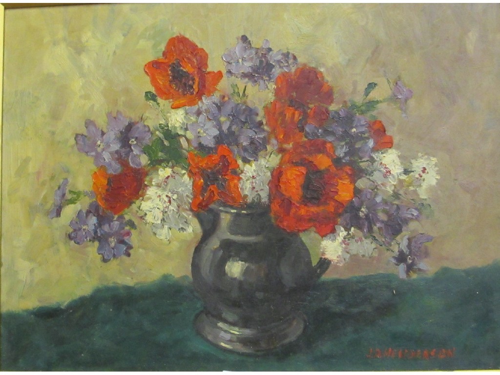 Appraisal: JOSEPH D HENDERSON Oil on board still life with flowers