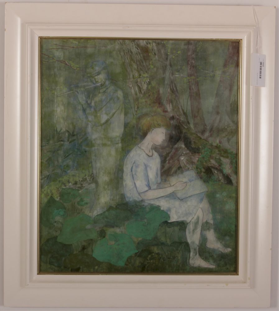 Appraisal: Pastel of Man Woman Probably Japanese Seated woman reading and