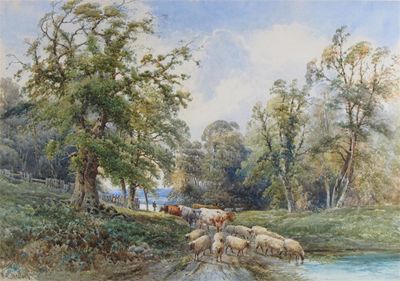 Appraisal: W E Meadows late th Century A rustic with cattle