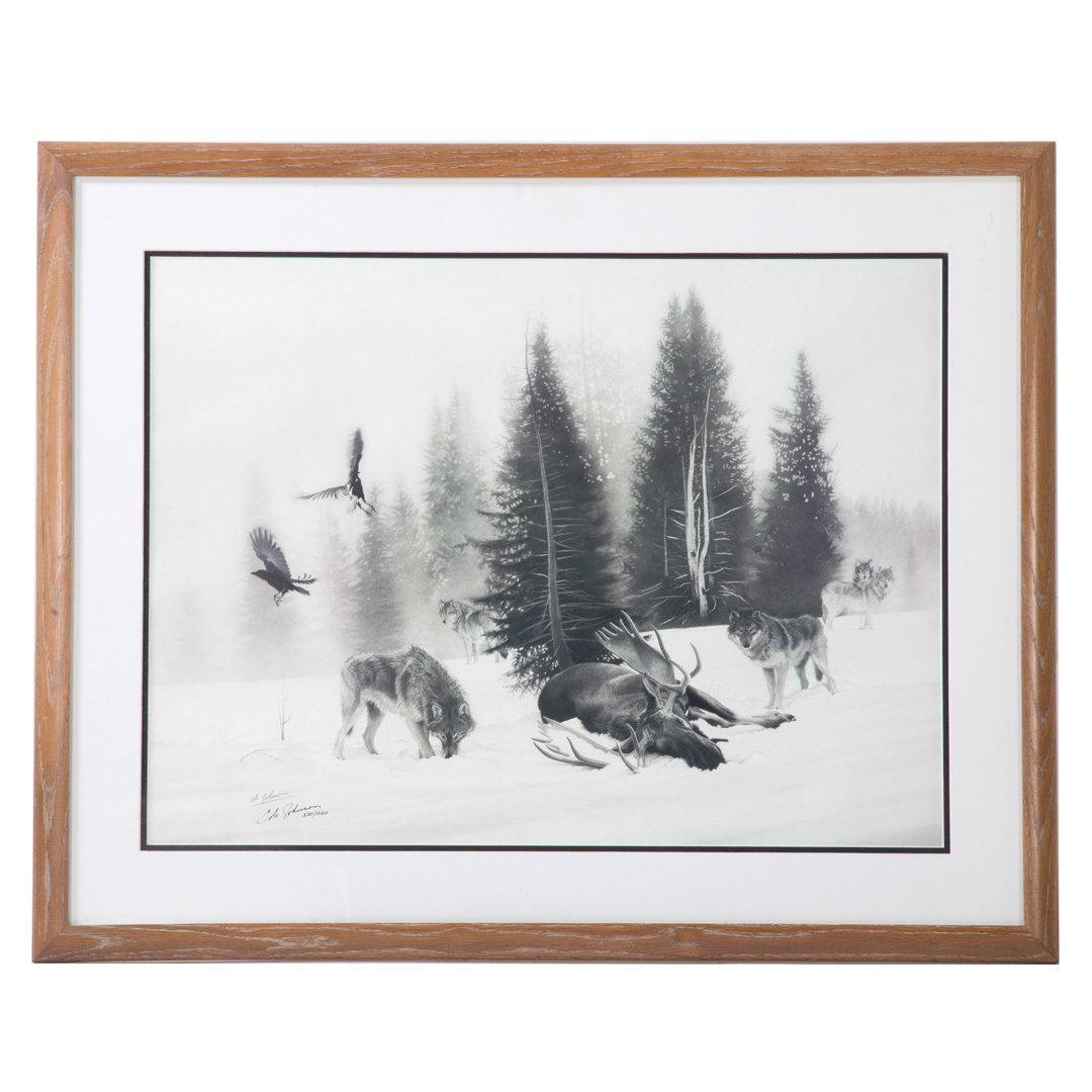 Appraisal: Cole Johnson Moose and Wolves lithograph Ed signed ll x