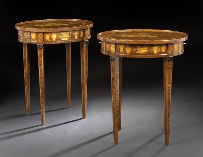 Appraisal: Pair of Louis XVI-Style Mahogany Occasional Tables ca each with