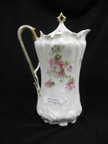 Appraisal: R S Prussia Porcelain Chocolate Pot floral on satin raised