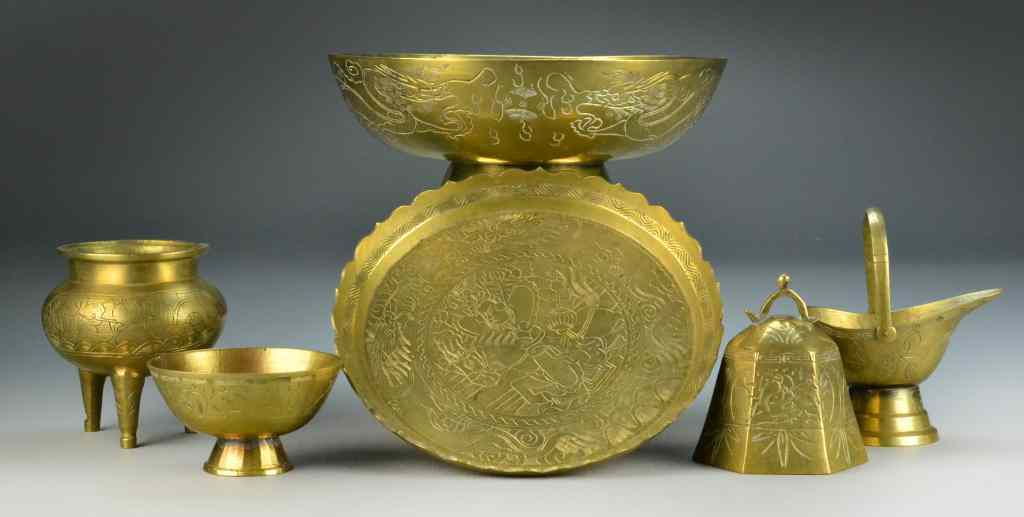 Appraisal: Collection of Chinese Brass ItemsConsisting of a large footed bowl