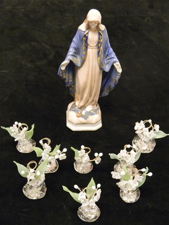 Appraisal: Porcelain and glass decorative assortment nine pieces polychrome porcelain Madonna