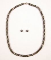 Appraisal: Black Pearl Necklace and Ear Posts Black freshwater pearl necklace