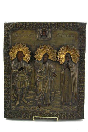 Appraisal: RUSSIAN ICON late th century depicting Christ standing the Virgin