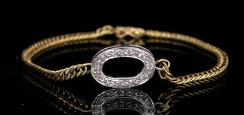 Appraisal: Diamond O Bracelet k yellow gold curb link bracelet set