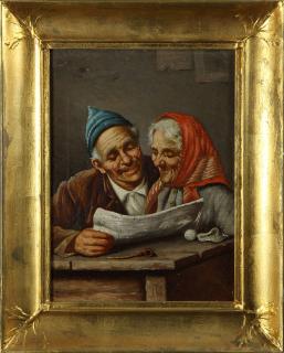 Appraisal: Painting Couple Reading a Newspaper European School th century Couple