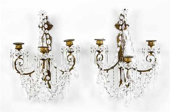 Appraisal: Pair gilt-metal three-light wall sconces late th early th century