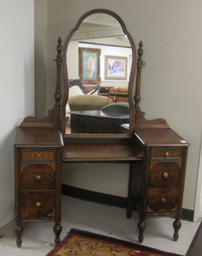 Appraisal: WALNUT AND MAHOGANY VANITY WITH TILT MIRROR American c s