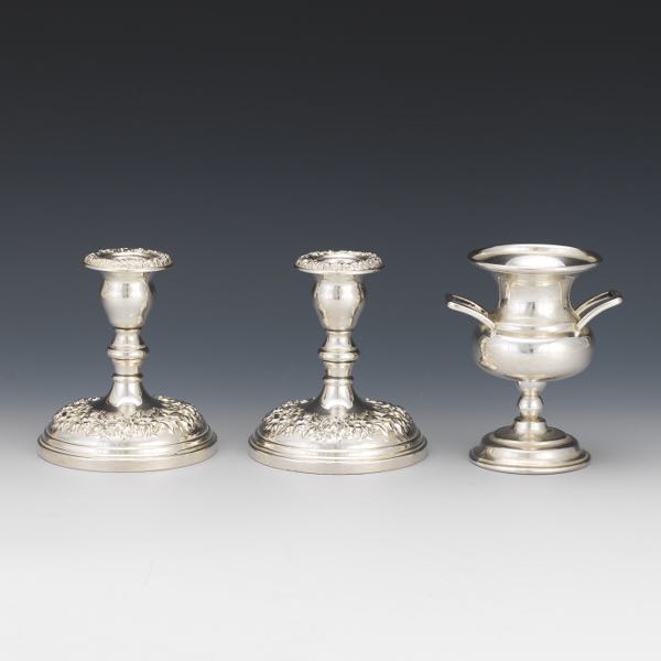 Appraisal: STERLING TABLE ARTICLES Two S Kirk Son weighted candle holders