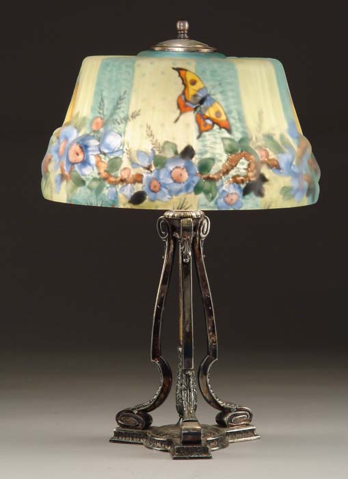 Appraisal: PAIRPOINT PUFFY BUTTERFLY DOGWOOD TABLE LAMP Stratford puffy shade is