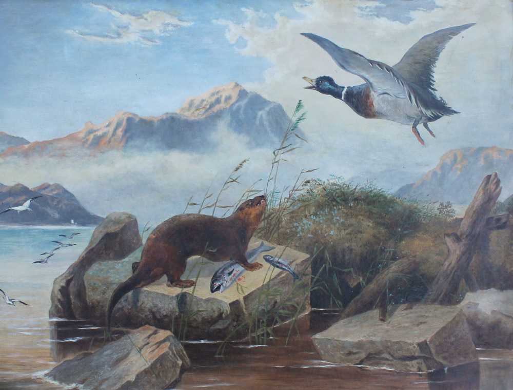 Appraisal: PAINTING BY HALE AFTER ROE OF MALLARD DISTURBING OTTER Oil