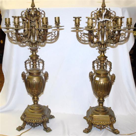 Appraisal: PAIR OF BRONZE CANDELABRA th C six arm mounted as