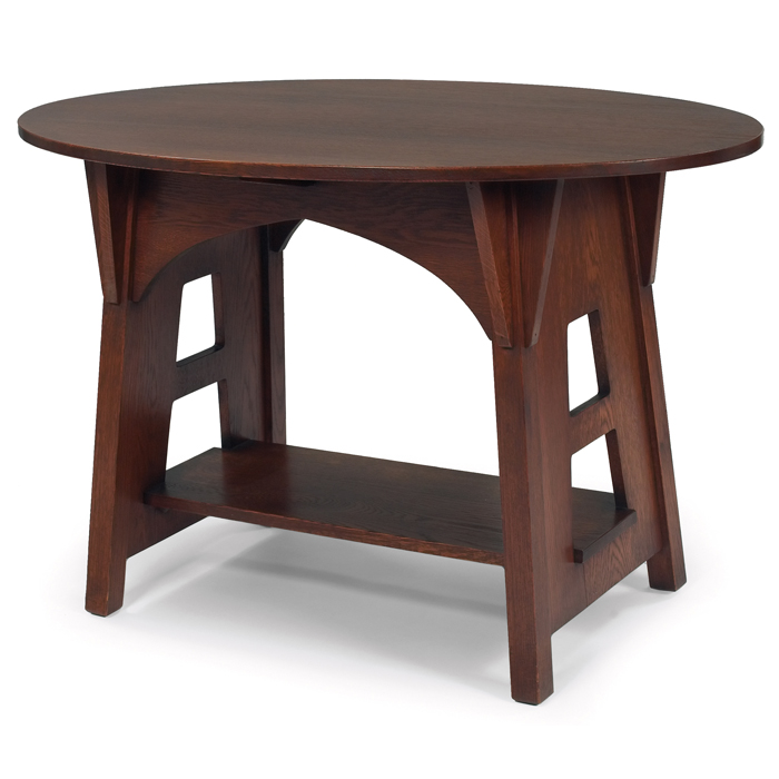 Appraisal: Limbert table oval top supported by slab sides with cut-out