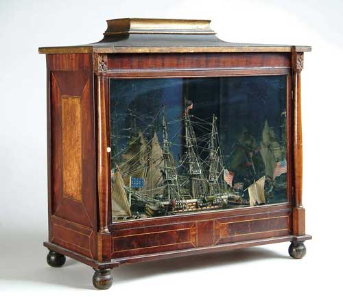 Appraisal: FINE AND IMPORTANT MULTI-SHIP DIORAMA IN TH CENTURY INLAID MAHOGANY