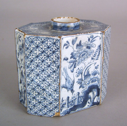 Appraisal: Delft blue and white caddy mid th c with chinoiserie