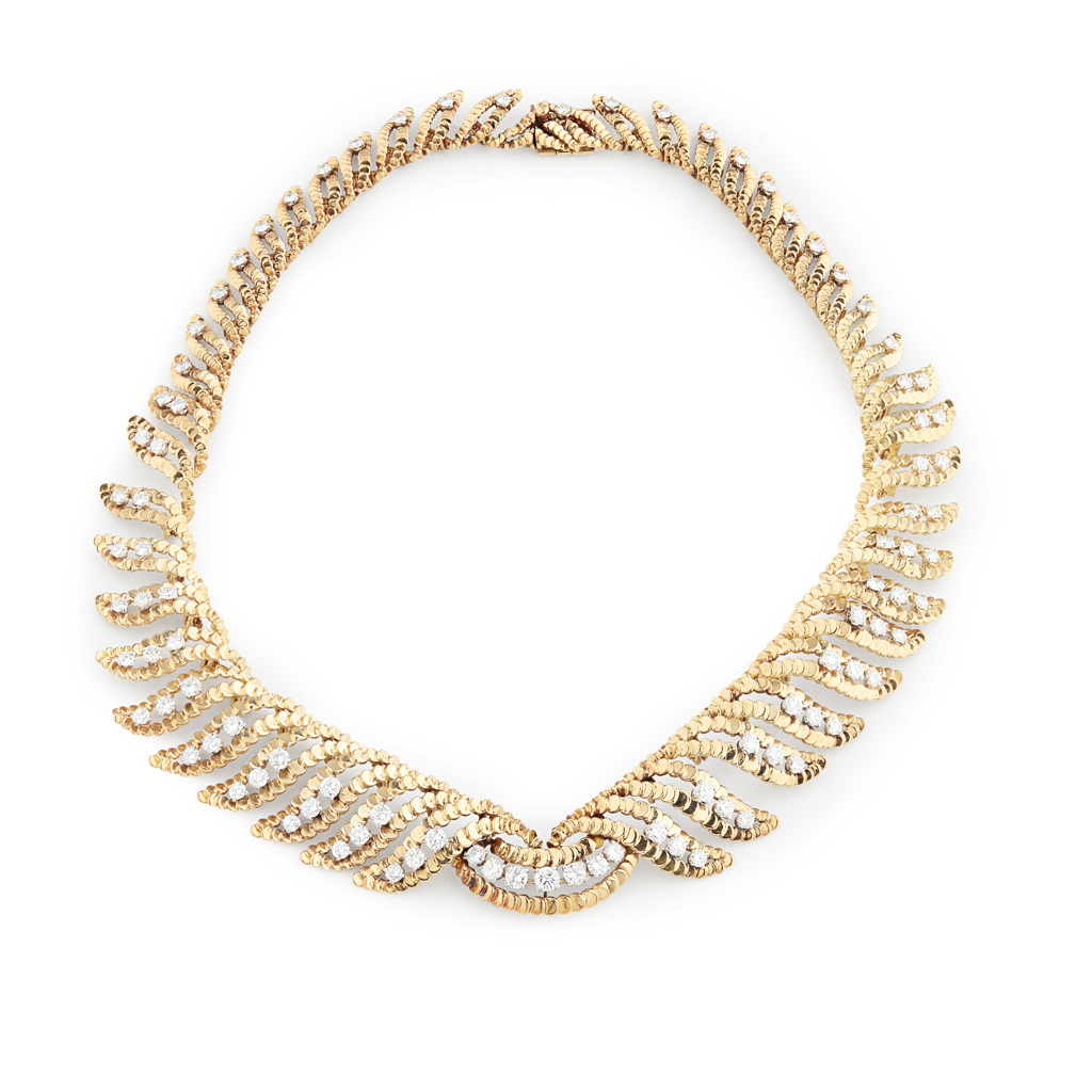 Appraisal: BOUCHERON - A diamond set necklaceof articulated design each curved