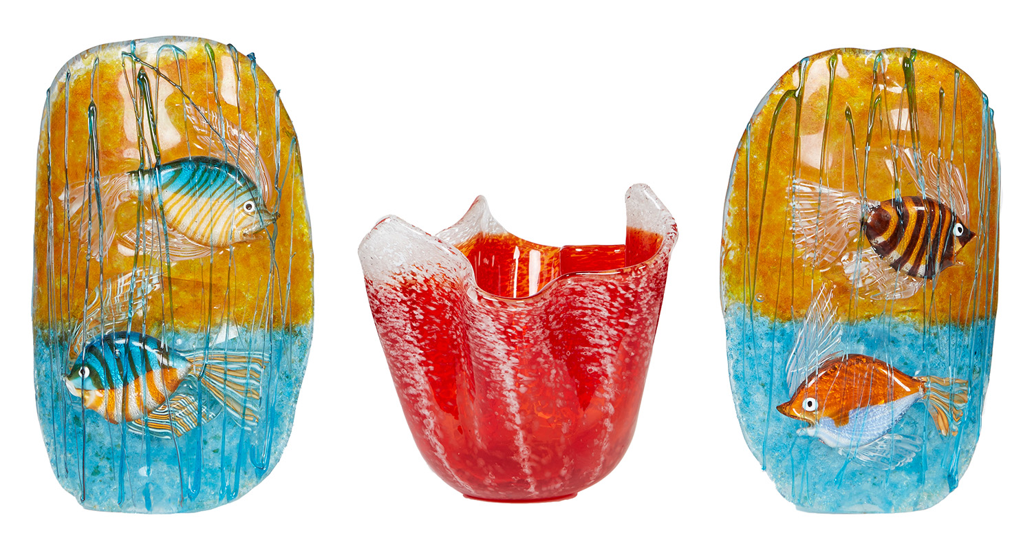 Appraisal: A PAIR OF CONTEMPORARY AUSTRALIAN ART GLASS WALL SCONSES AND