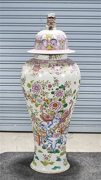 Appraisal: Tall Chinese enameled porcelain covered vase with birds and flowers