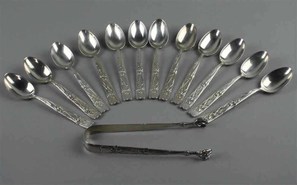 Appraisal: SET OF TWELVE TIFFANY SILVER ''IRIS'' COFFEE SPOONS together with