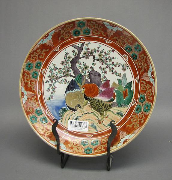 Appraisal: Early th Century Decorated with two colorful birds in a