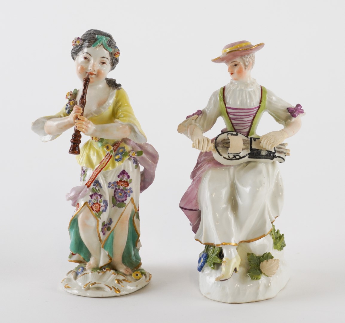 Appraisal: TWO MEISSEN FIGURES OF FEMALE MUSICIANS Mid th century The