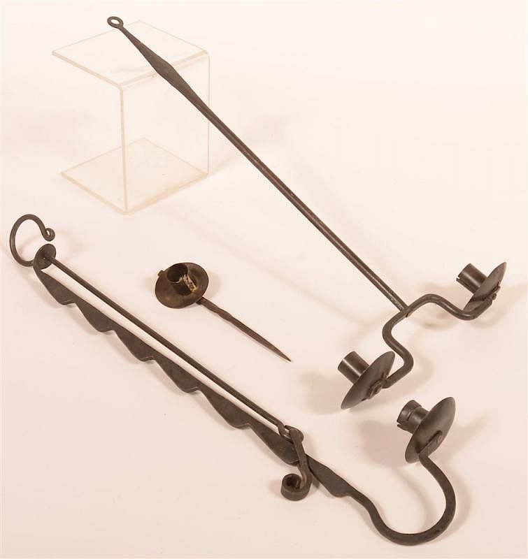 Appraisal: Three Reproduction Lighting Devices Three Reproduction Wrought Iron Lighting Devices