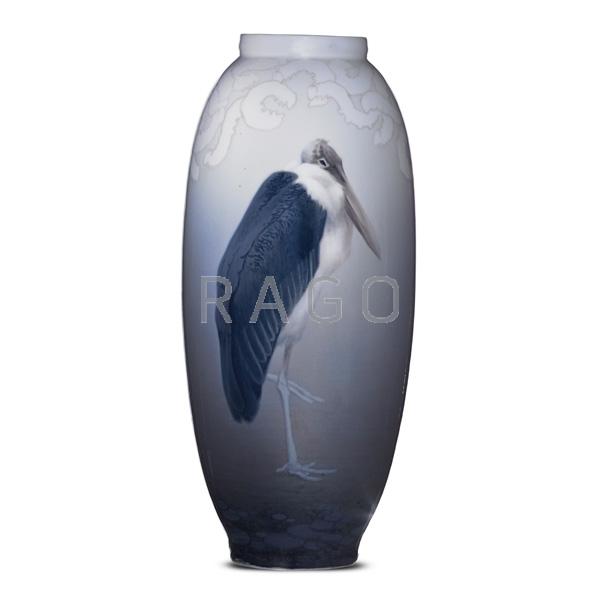 Appraisal: ROYAL COPENHAGEN Porcelain vase with stork Condition Report Excellent condition